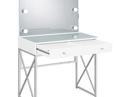 Hamlin - Makeup Vanity Table With Lighted Mirror And Padded Stool - White