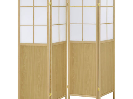 Gabby - 4 Panel Divider Folding Shoji Screen With Windowpane Details - Natural
