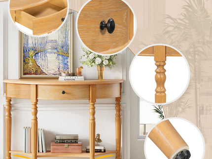 Half Moon Console Table With Drawer & Shelf