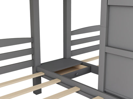 Twin Over Twin & Twin Bunk Bed With Built In Staircase And Storage Drawer - Gray