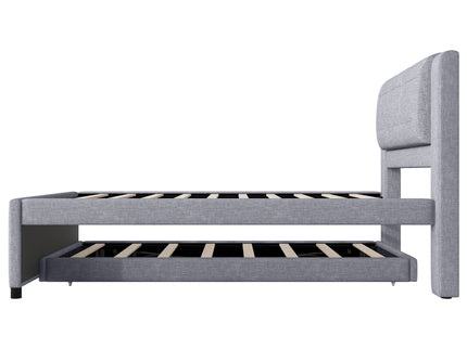 Upholstery Platform Bed With Trundle, Trundle Can Be Flat Or Erected