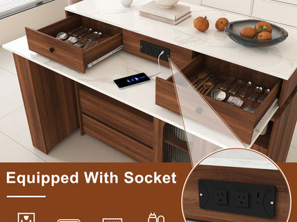 Kitchen Island With Extendable & Rotating Table