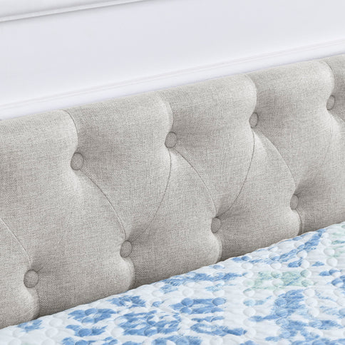 Upholstered Tufted Daybed With Drawers, Waved Arms
