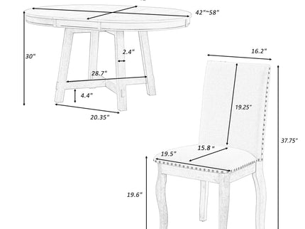 Round Extendable Dining Table Set With 4 Upholstered Chairs