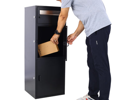 Large Steel Freestanding Floor Parcel Package Drop With Locking Letterbox Drop Mail Box With Multi Compartments - Black