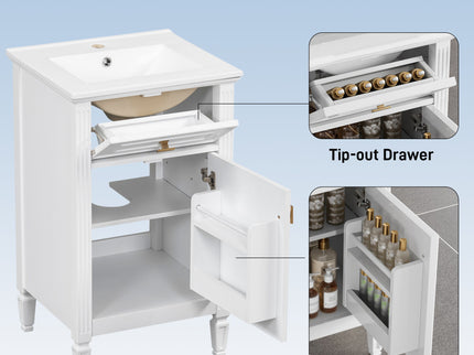 Bathroom Vanity With Sink, Adjustable Shelf, Tilt-Out Drawer