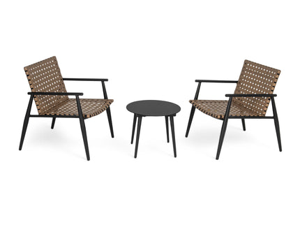 Outdoor Chat Set, 2 Chairs & Side Table - Black / Brown