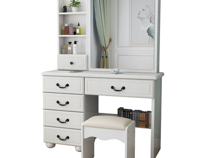 Fashion Vanity Desk With Mirror And Adjustable Lighting, 6 Drawers, 3 Color Light Modes - White