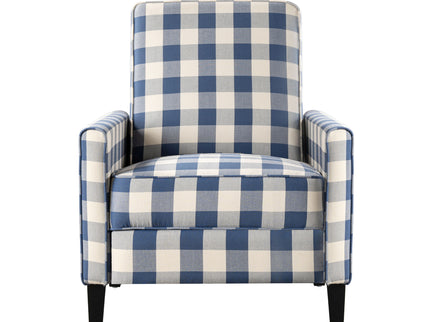 Buffalo Plaid Push Back Recliner Chair For Living Room - Blue / White