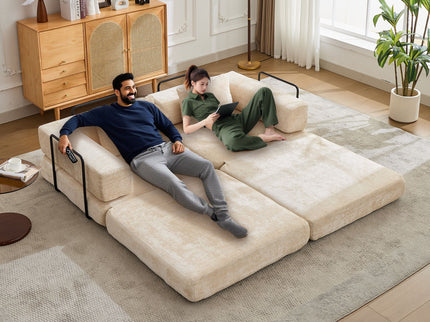 Convertible Floor Sofa Bed With Pillow Back Support Armrest
