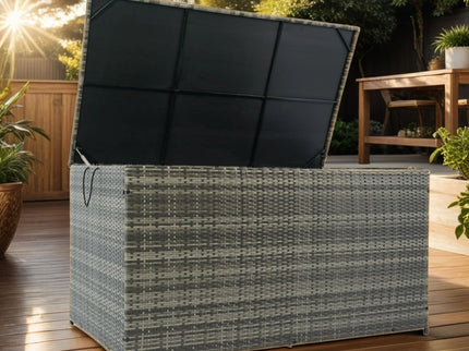 Outdoor Storage Box, Wicker Patio Deck Boxes With Lid, Outdoor Cushion Storage For Kids Toys, Pillows, Towel, Wicker