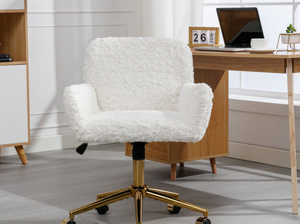 Office Chair, Artificial Rabbit Hair Home Office Chair With Metal Base, Adjustable Desk Chair Swivel Office Chair, Vanity Chair