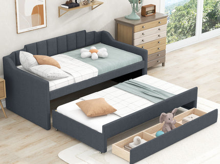Upholstered Simple Design Daybed With Trundle And 3 Drawers