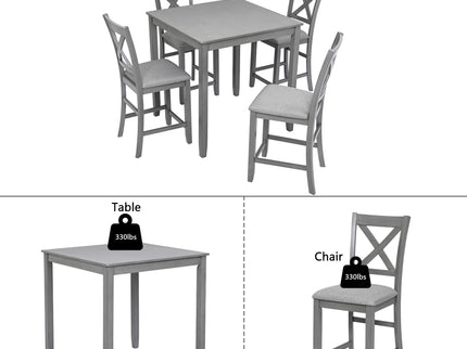 5 Piece Dining Table Set, Wooden Dining Square Table Set For 4