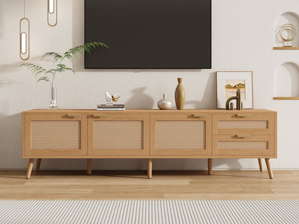TV Stand, Media Console, 2 Drawers & Cable Management - Natural Wood