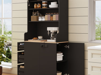 Pantry Cabinet With Hydraulic Flip Top And USB Charging Port