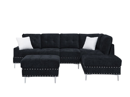 L-Shaped Sectional Sofa With Chaise And Storage Ottoman, Includes 2 Pillows
