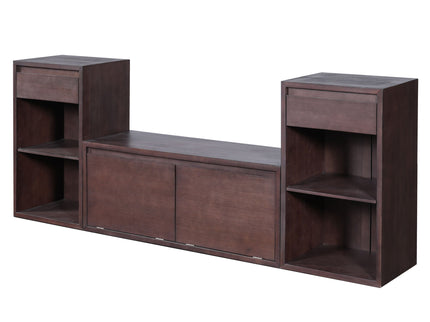 Entryway Storage Bench With Cushion, Drawers & Open Shelves