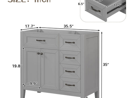 Modern Bathroom Vanity Base Only, 2 Doors And 3 Drawers