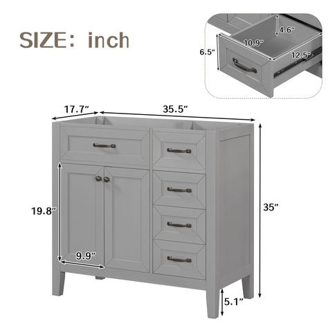 Modern Bathroom Vanity Base Only, 2 Doors And 3 Drawers