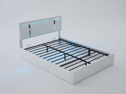 Upholstered Platform Bed Frame With Adjustable LED Headboard, USB C-Charging, Hydraulic Lift