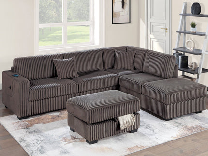 3 Piece Sectional Sofa With Reversible Chaise And USB Storage Ottoman