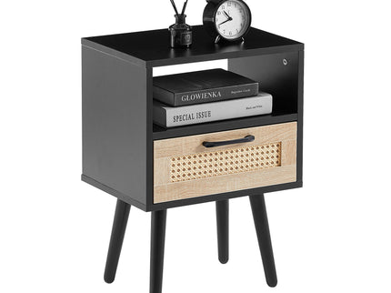 15.75" Rattan End Table With Drawer And Solid Wood Legs, Modern Nightstand, Side Table For Living Room, Bedroom