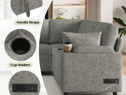 U-Shaped Sectional Sleeper Sofa With Ample Storage Space, 2 Cup Holders And Charging Ports For Living Room