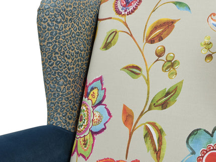 Anya - Boho Chic Wingback Accent Arm Chair - Floral / Leopard / Blue Teal / Yellow Gold