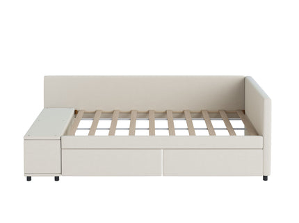 L Shaped Upholstered Platform Bed With Storage And Drawers