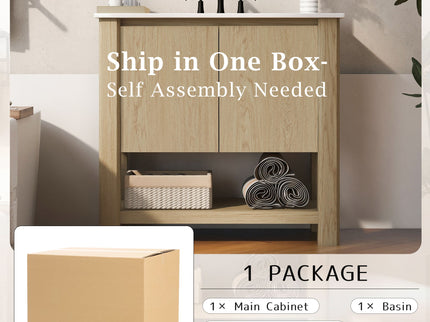 Modern Bathroom Vanity With Rectangle Ceramic Sink, Soft Closing Doors