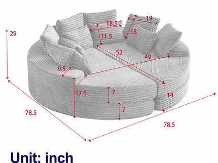 Round Oversized Sofa Bed With 5 Throw Pillows