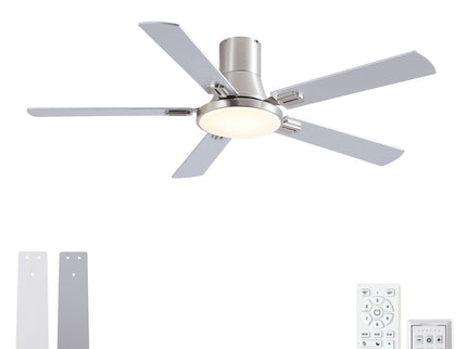 Flush Mount Ceiling Fans With LED Light And Remote Control, 5 Blades