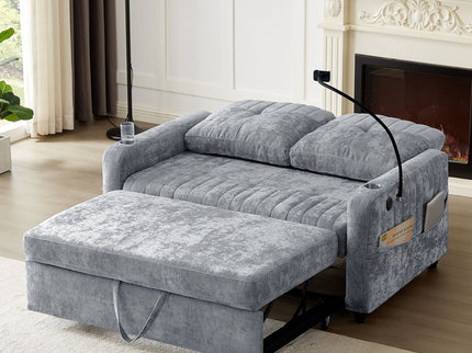 Modern Loveseat Pull Out Sofa Bed With Adjustable Backrest, Two Cup Holders, A Phone Holder, Three Charging Ports And Side Storage Pockets For Living Room