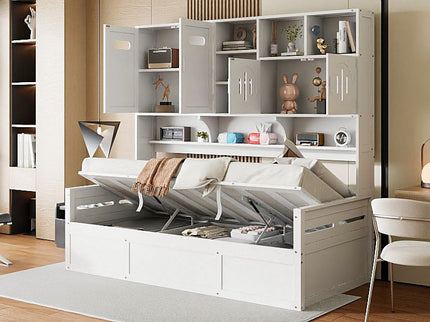 Daybed With All-In-One Cabinet And Shelf