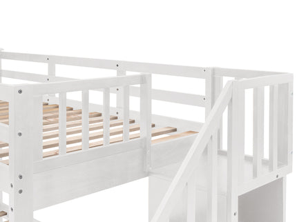 Stairway Bunk Bed With Storage And Guard Rail For Bedroom
