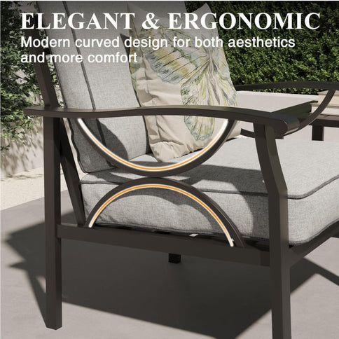 All-Weather Armchairs With Cushions, Modern Sculptural Design (Set of 2)