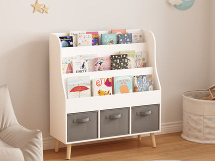 Bookshelf With 3 Bins, Storage Shelf For Toys And Books