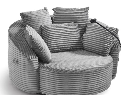 Swivel Accent Barrel Chair With Adjustable Phone Holder, 5 Pillows For Living Room