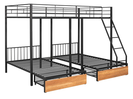 Triple Bunk Bed With Drawers And Guardrails