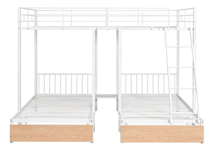Triple Bunk Bed With Drawers And Guardrails