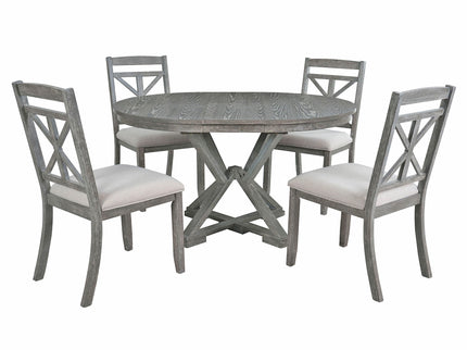 Dining Set With Extendable Round Table And 4 Upholstered Chairs