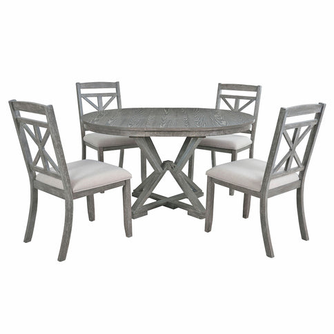 Dining Set With Extendable Round Table And 4 Upholstered Chairs