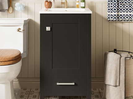 Bathroom Vanity With Ceramic Sink, Soft Close Drawers, Door Organizer, Divider Drawer, Adjustable Foot Pads