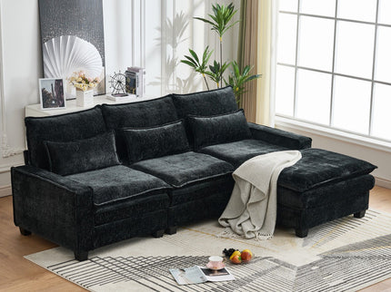 Modern Comfy L Shaped Sectional Sofa With Movable Ottoman