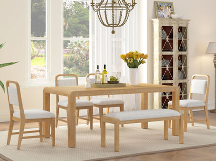 Extendable Dining Table Set With 4 Upholstered Chairs And 1 Bench