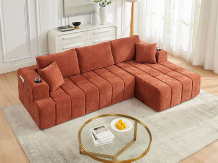 L - Shaped Sectional Sofa With Cup Holders & Side Pockets