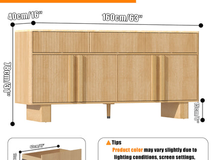 Sideboard Buffet Cabinet With 3 Drawers And 4 Doors For Dining Room
