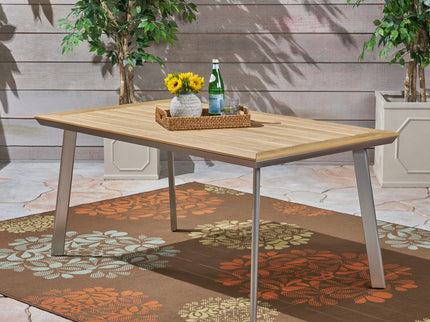 Outdoor Dining Table With Eucalyptus Wood Topped - Silver