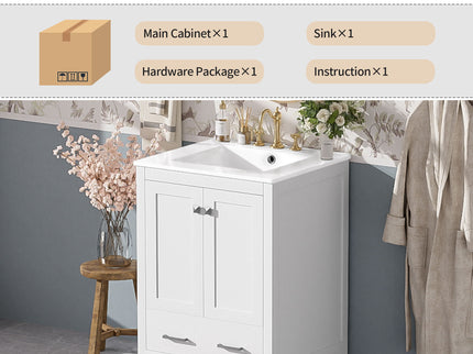 Bathroom Vanity With Integrated Undermount Ceramic Sink, 2 Doors And 1 Drawer, Soft Close Hinges